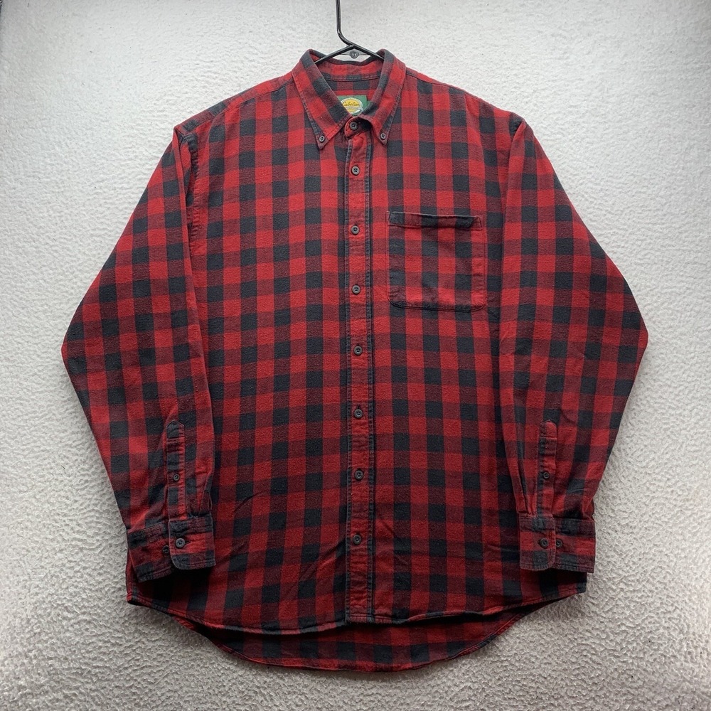 Cabela's Flannel Shirt Mens Large Tall LT Red Black Buffalo Check Hunt Outdoors